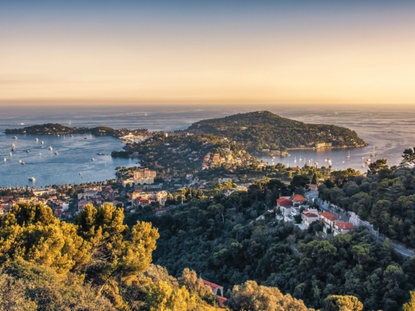 Aerial image of the Mediterranean coastline on the French Riviera.